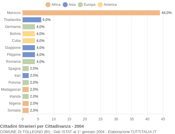 Grafico cittadinanza stranieri - Tollegno 2004