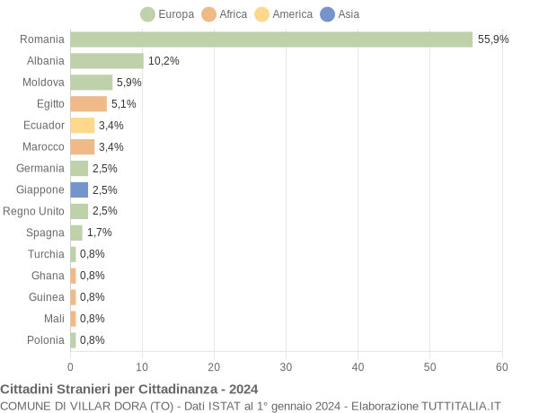 Grafico cittadinanza stranieri - Villar Dora 2024