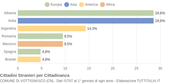 Grafico cittadinanza stranieri - Vottignasco 2008