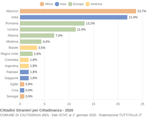 Grafico cittadinanza stranieri - Caltignaga 2020