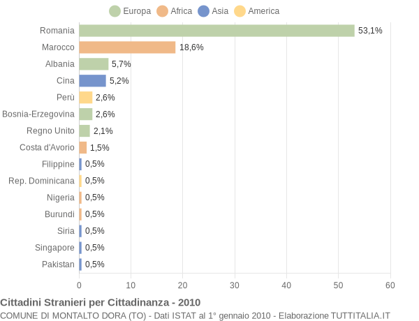 Grafico cittadinanza stranieri - Montalto Dora 2010