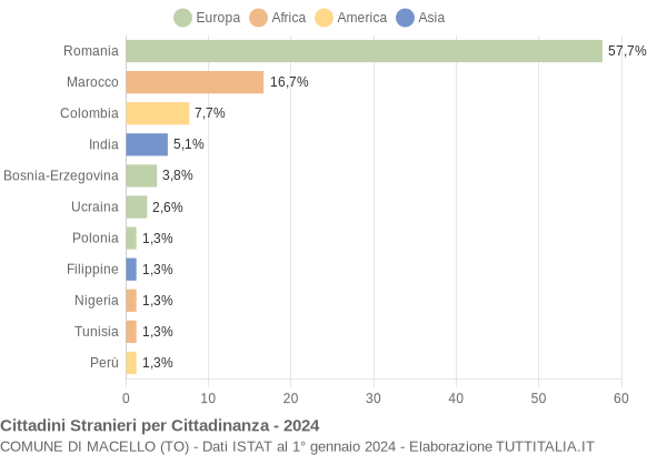 Grafico cittadinanza stranieri - Macello 2024