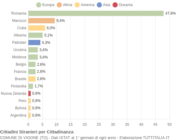 Grafico cittadinanza stranieri - Vigone 2007