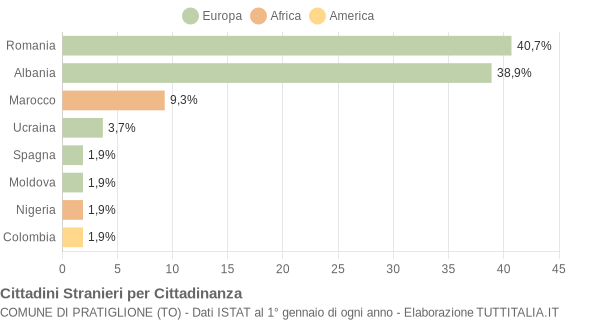 Grafico cittadinanza stranieri - Pratiglione 2011