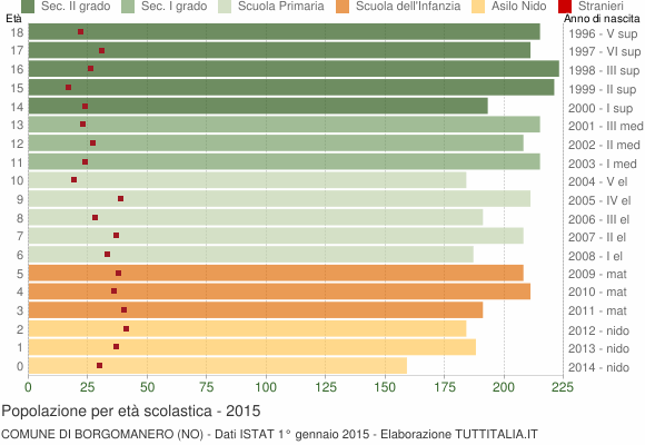 Grafico Popolazione in età scolastica - Borgomanero 2015