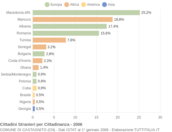 Grafico cittadinanza stranieri - Castagnito 2006