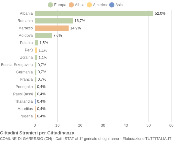 Grafico cittadinanza stranieri - Garessio 2009