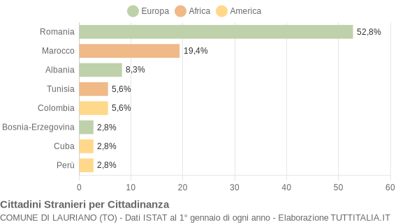 Grafico cittadinanza stranieri - Lauriano 2008