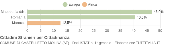 Grafico cittadinanza stranieri - Castelletto Molina 2009