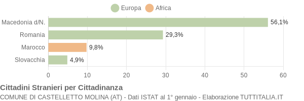 Grafico cittadinanza stranieri - Castelletto Molina 2013