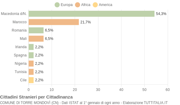 Grafico cittadinanza stranieri - Torre Mondovì 2007