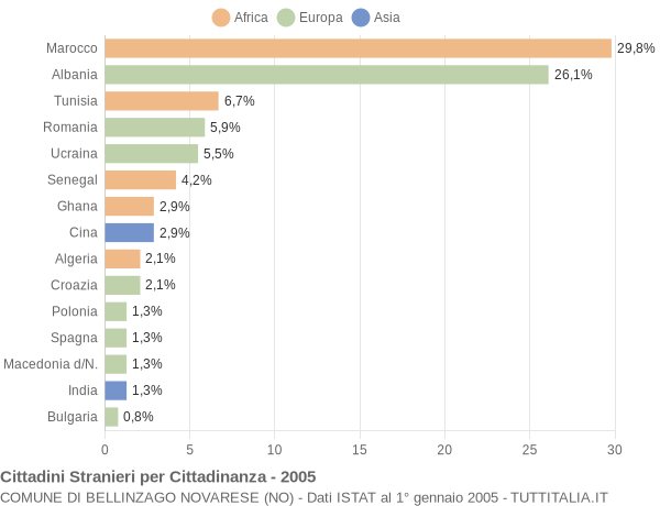 Grafico cittadinanza stranieri - Bellinzago Novarese 2005