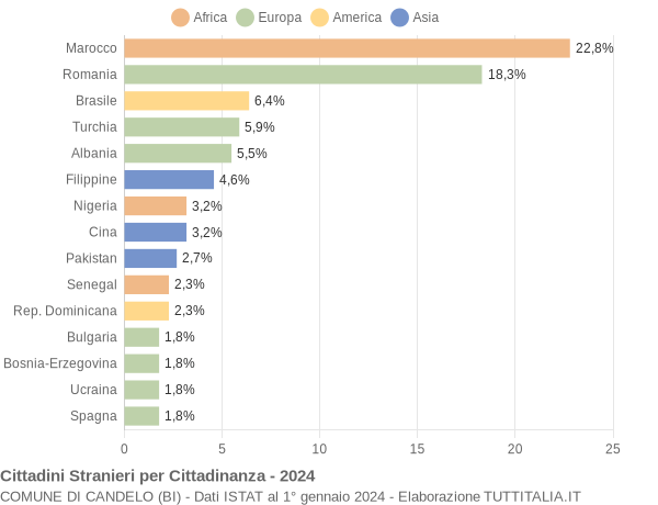 Grafico cittadinanza stranieri - Candelo 2024