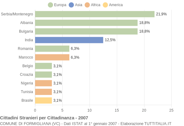 Grafico cittadinanza stranieri - Formigliana 2007