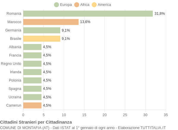 Grafico cittadinanza stranieri - Montafia 2005