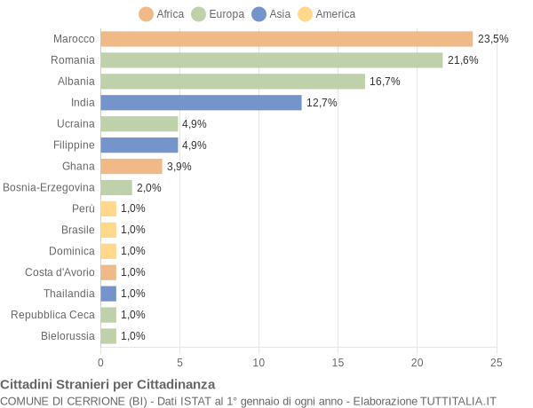 Grafico cittadinanza stranieri - Cerrione 2011