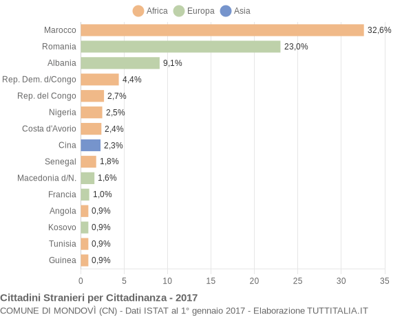 Grafico cittadinanza stranieri - Mondovì 2017