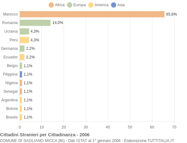 Grafico cittadinanza stranieri - Sagliano Micca 2006