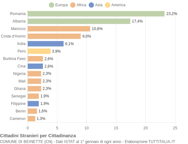 Grafico cittadinanza stranieri - Beinette 2019