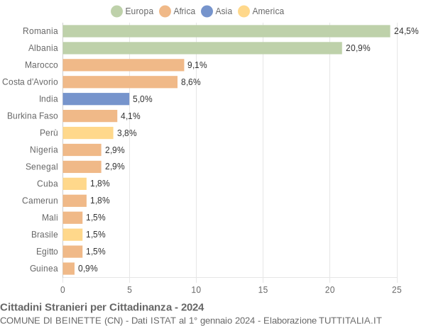 Grafico cittadinanza stranieri - Beinette 2024