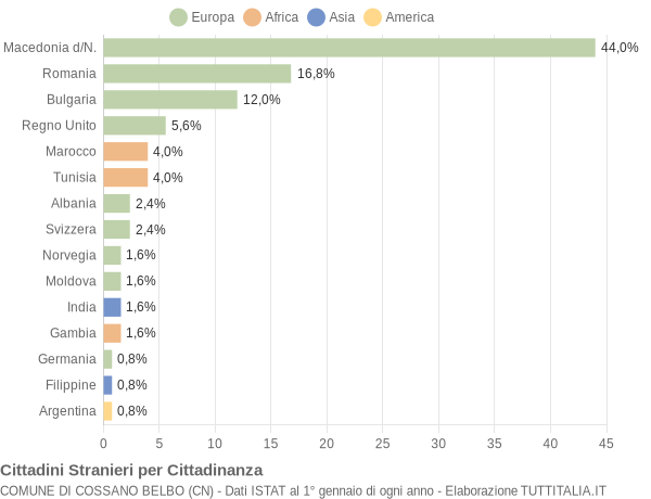 Grafico cittadinanza stranieri - Cossano Belbo 2019