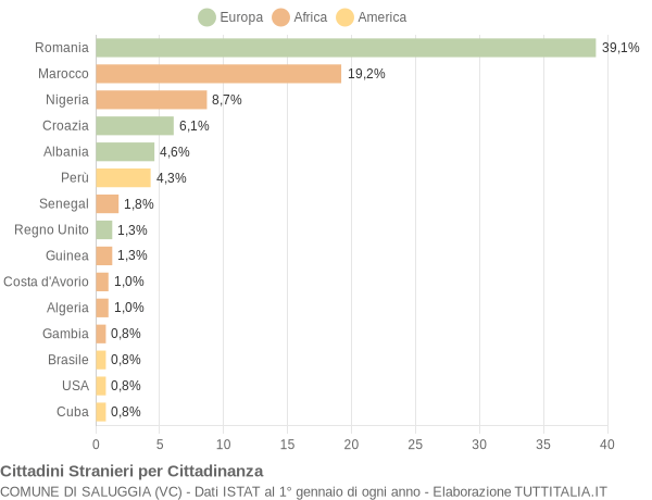 Grafico cittadinanza stranieri - Saluggia 2018