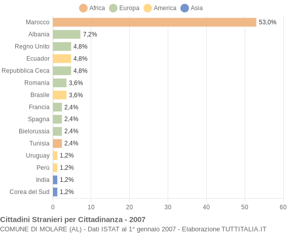 Grafico cittadinanza stranieri - Molare 2007