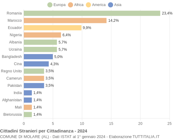 Grafico cittadinanza stranieri - Molare 2024