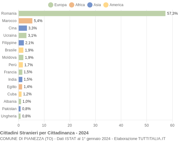 Grafico cittadinanza stranieri - Pianezza 2024