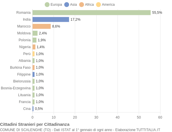 Grafico cittadinanza stranieri - Scalenghe 2022