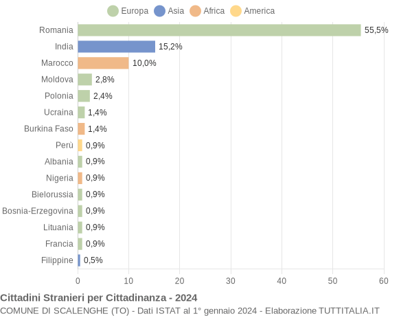 Grafico cittadinanza stranieri - Scalenghe 2024