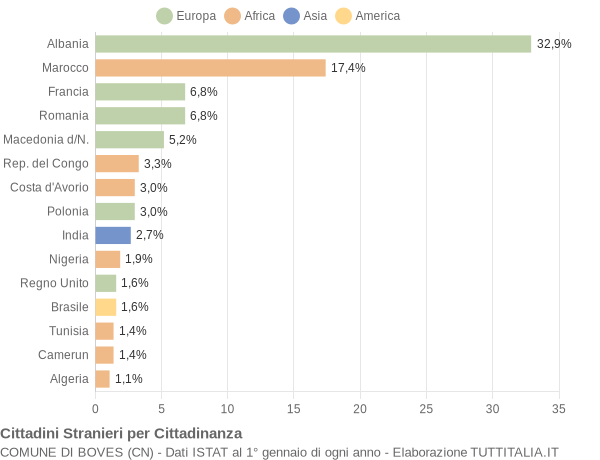 Grafico cittadinanza stranieri - Boves 2007