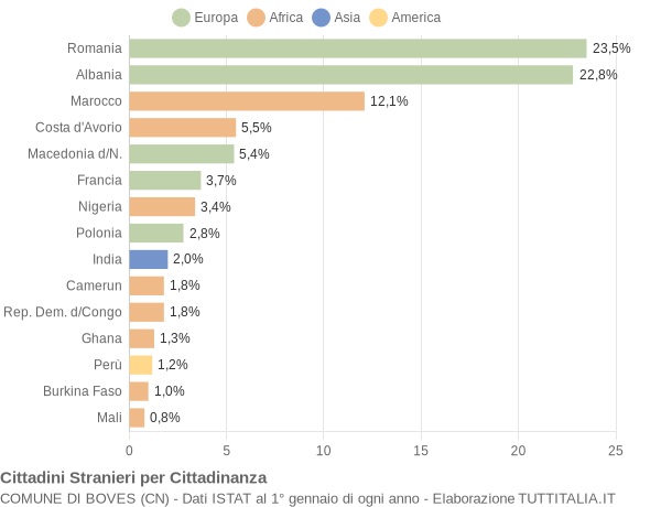 Grafico cittadinanza stranieri - Boves 2013