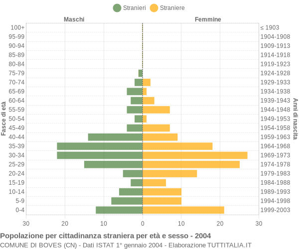 Grafico cittadini stranieri - Boves 2004