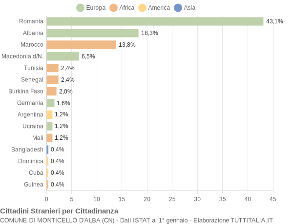 Grafico cittadinanza stranieri - Monticello d'Alba 2021