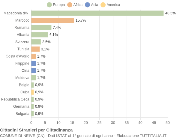 Grafico cittadinanza stranieri - Neive 2005