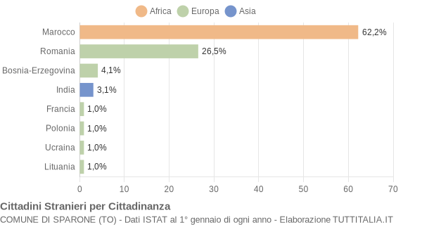 Grafico cittadinanza stranieri - Sparone 2013