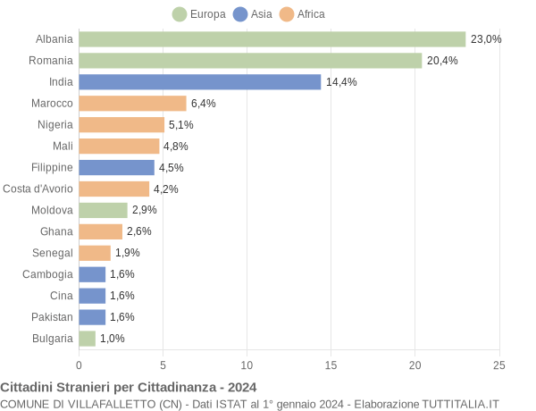 Grafico cittadinanza stranieri - Villafalletto 2024