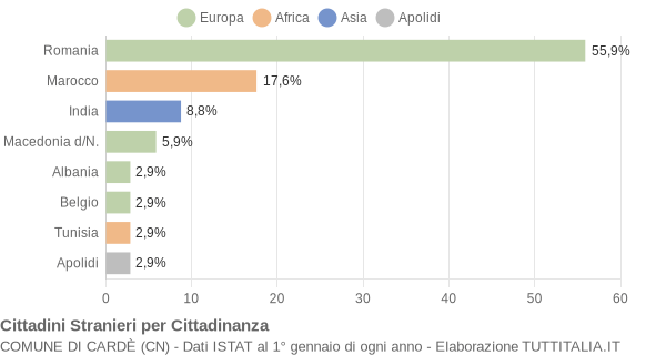 Grafico cittadinanza stranieri - Cardè 2013