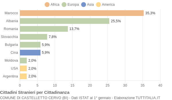 Grafico cittadinanza stranieri - Castelletto Cervo 2005