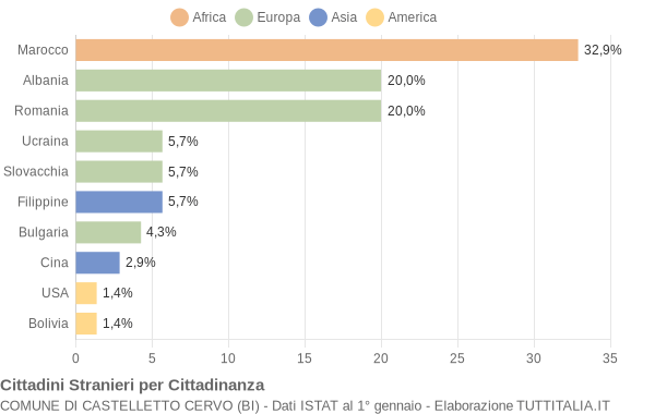 Grafico cittadinanza stranieri - Castelletto Cervo 2008