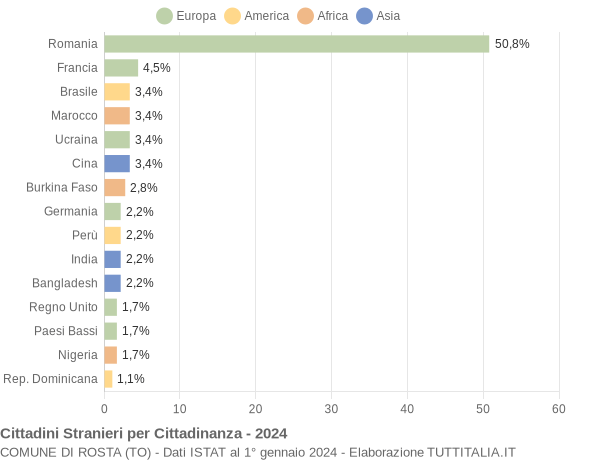 Grafico cittadinanza stranieri - Rosta 2024