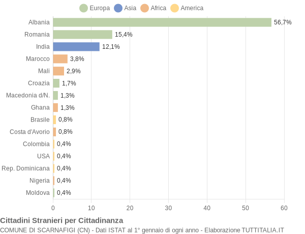 Grafico cittadinanza stranieri - Scarnafigi 2018