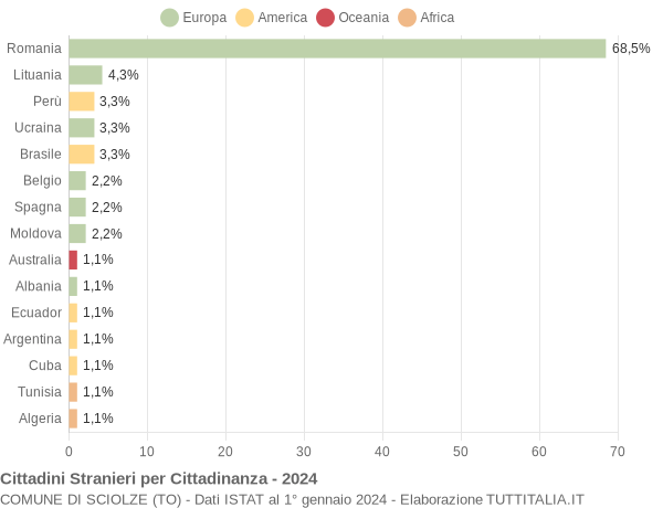 Grafico cittadinanza stranieri - Sciolze 2024