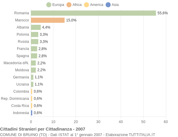 Grafico cittadinanza stranieri - Bruino 2007