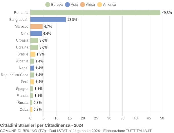 Grafico cittadinanza stranieri - Bruino 2024