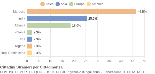 Grafico cittadinanza stranieri - Murello 2005