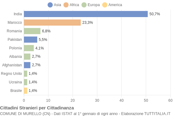 Grafico cittadinanza stranieri - Murello 2019