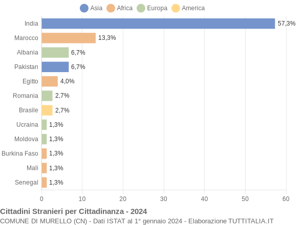 Grafico cittadinanza stranieri - Murello 2024