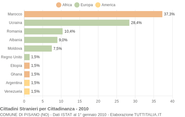 Grafico cittadinanza stranieri - Pisano 2010